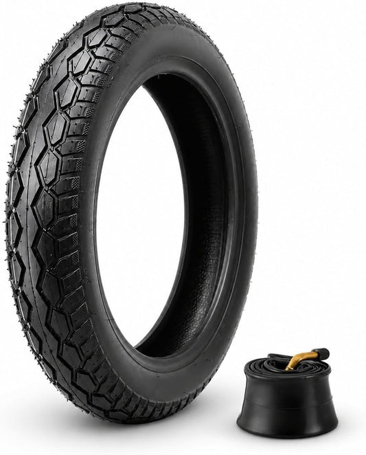 3.00-12 replacement tire photographed beside an inner tube