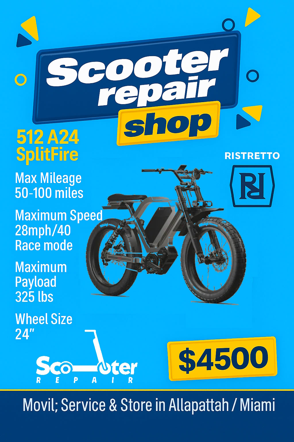 Ristretto 512 A24 Electric Bike | 52V 30Ah Battery | 750W Street Legal / 4500W Race Mode